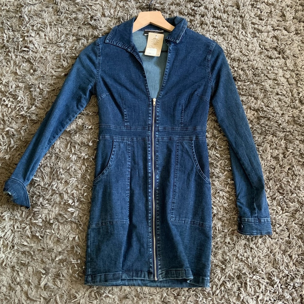 Plunge neck denim fitted  dress